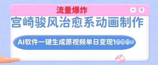 宫崎骏风治愈系动画制作，AI软件一键生成原创视频流量爆炸，单日变现多张，详细实操流程-源码网